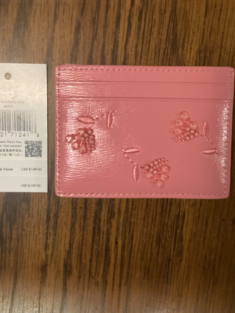 Kate Spade Floral Card Holder in Grapefruit Soda With Dust Bag, NWT